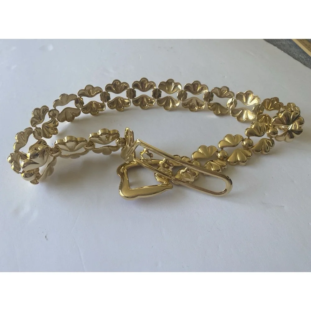 VTG High-Shine Gold Tone Shell Link Chain Belt Statement Scallop Mod Boho 34
